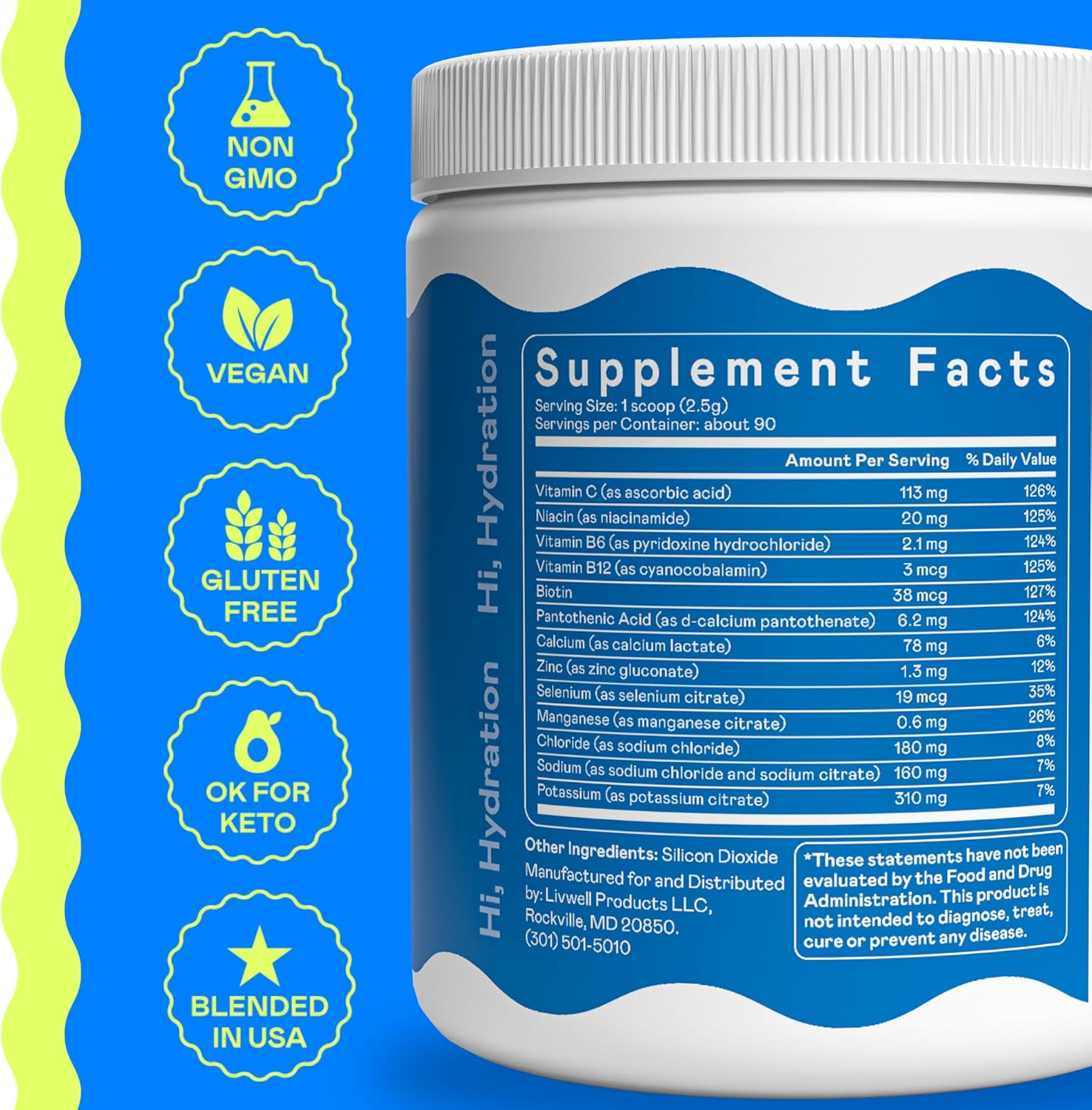 Hi-Lyte Daily Essentials Electrolytes Powder Mix Unflavored, 90 Servings
