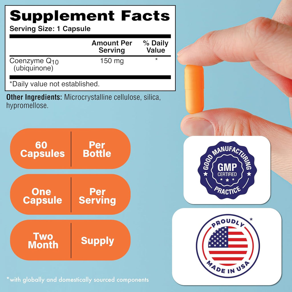 Health Thru Nutrition CoQ-10 150mg - 60 Capsules | Ubiquinone Coenzyme Q10 | Supports Cellular Energy & Antioxidant Protection | Non-GMO, Soy-Free, Vegan, Gluten-Free