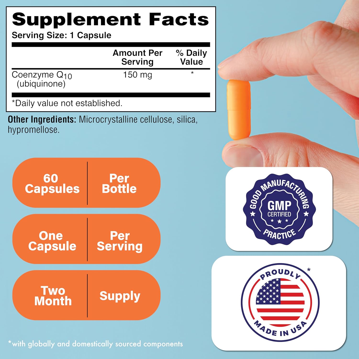 Health Thru Nutrition CoQ-10 150mg - 60 Capsules | Ubiquinone Coenzyme Q10 | Supports Cellular Energy & Antioxidant Protection | Non-GMO, Soy-Free, Vegan, Gluten-Free