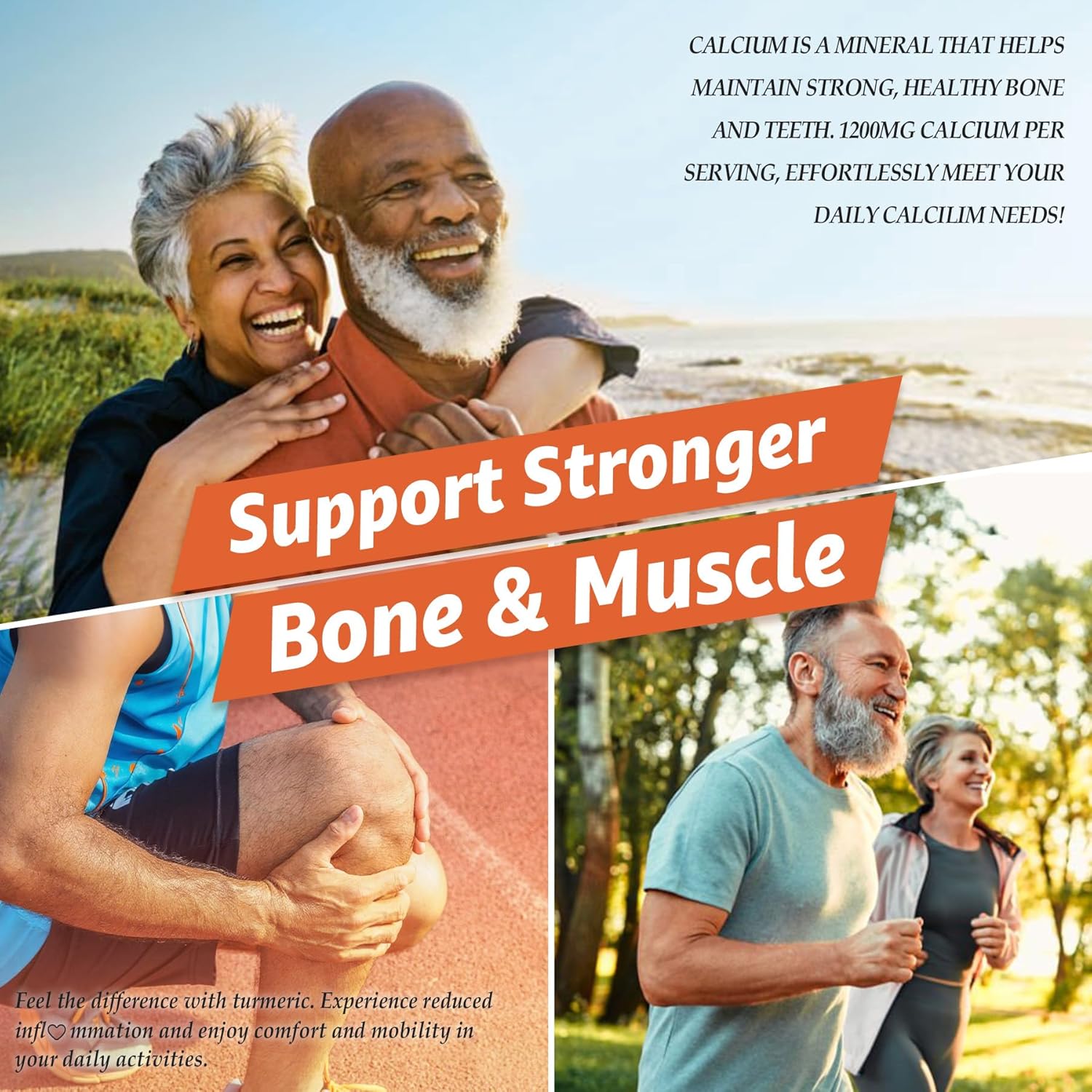 Calcium 1200 mg with Vitamin D3 Gummies - Calcium + Turmeric Supplement for Women and Men with Vitamin K2 B12 - Support Bone & Muscle - Sugar Free - Vegan (120 Count)
