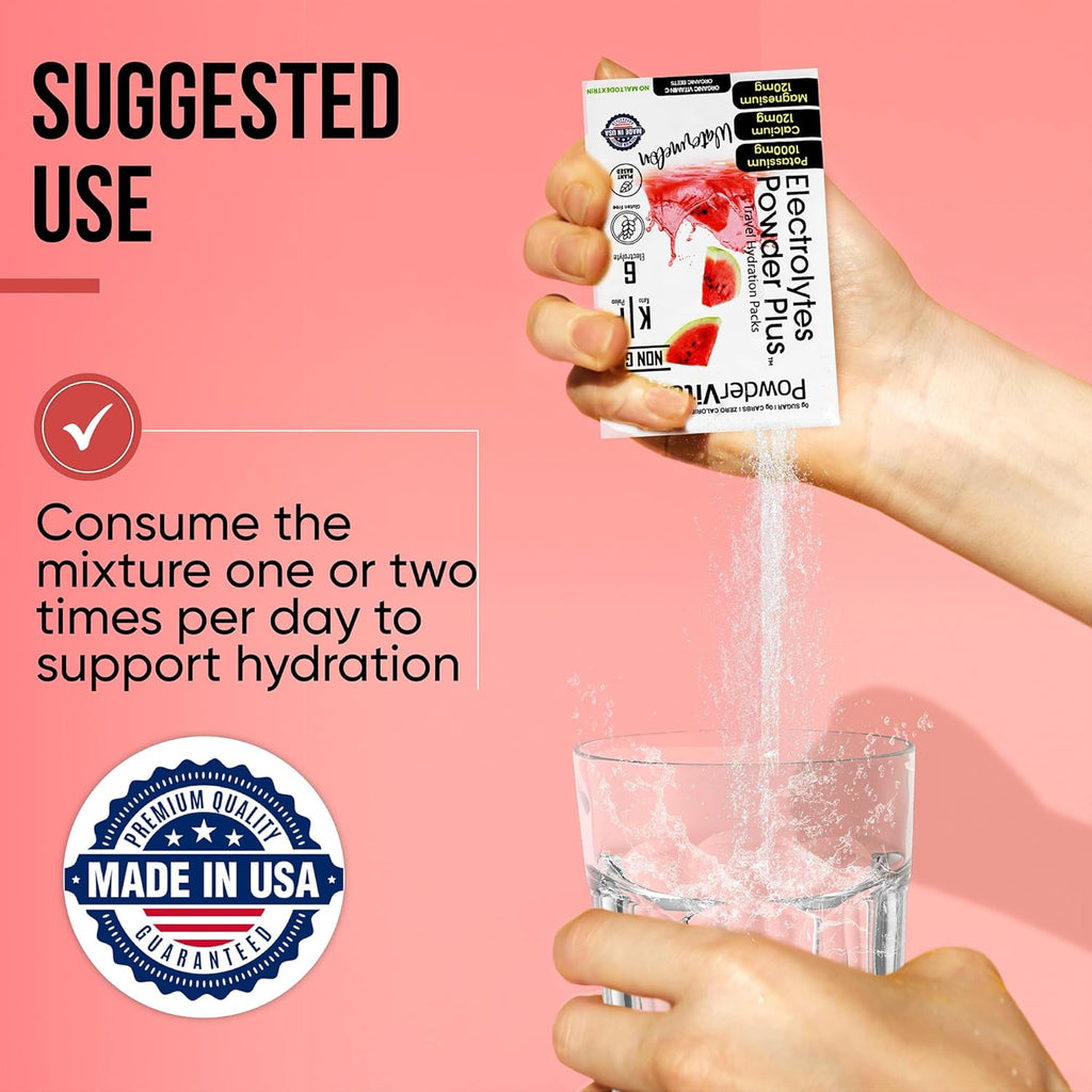 PowderVitamin Electrolytes Powder Plus, Keto, Watermelon, Sugar Free, 1000mg Potassium, 120mg Calcium, 120mg Magnesium, Non-GMO, Zero Calories, 30 Hydration Packets