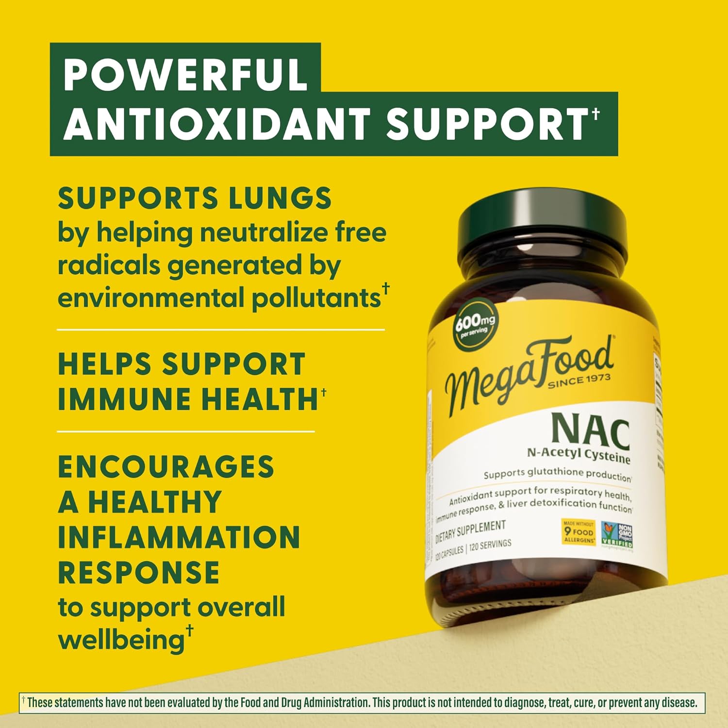 MegaFood NAC Supplement N-Acetyl Cysteine 600mg Per Serving - Promotes Production of Glutathione - Liver Support & Immune Support Supplement - Vegan, Non GMO - 120 Capsules, 120 Servings