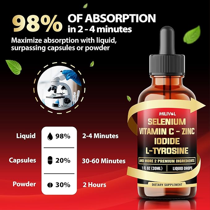 7in1 Selenium Liquid Drops – 200mcg Selenomethionine for Men & Women – Pure Thyroid Support Supplement – High Absorption Tincture – for Immune & Energy Support - 1FL Oz - 60 Day Support