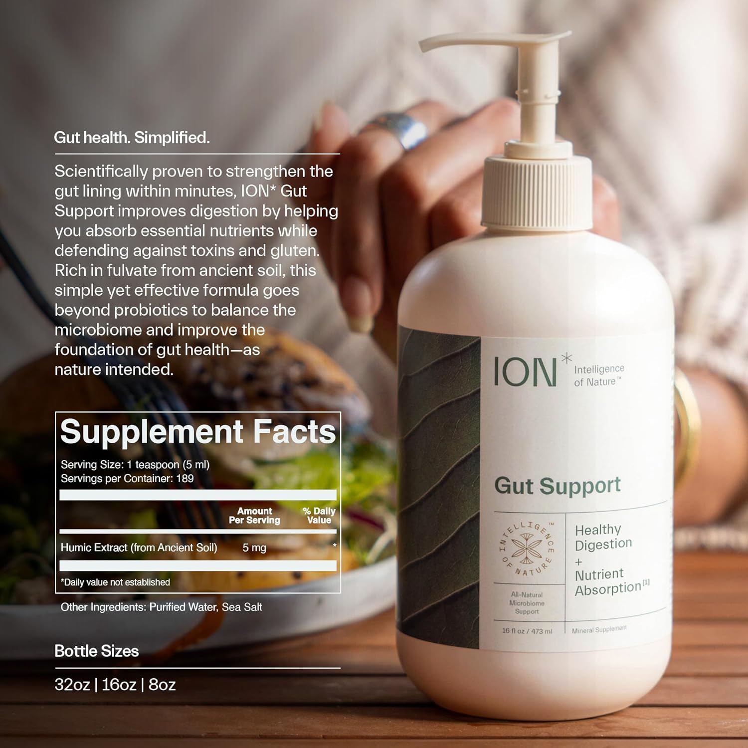 ION* Intelligence of Nature Gut Support Liquid Supplement - Gut & Digestive Health Liquid Drops, Cleanse & Detox with Humic Extract for Women & Men, Adults & Kids 4+ - 32 fl oz (Pack of 1)
