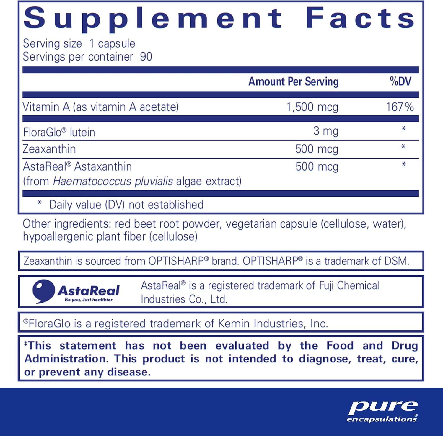 Pure Encapsulations Vitamin A + Carotenoids (Lutein, Zeaxanthin, and Astaxanthin) | Hypoallergenic Dietary Supplement | 90 Capsules