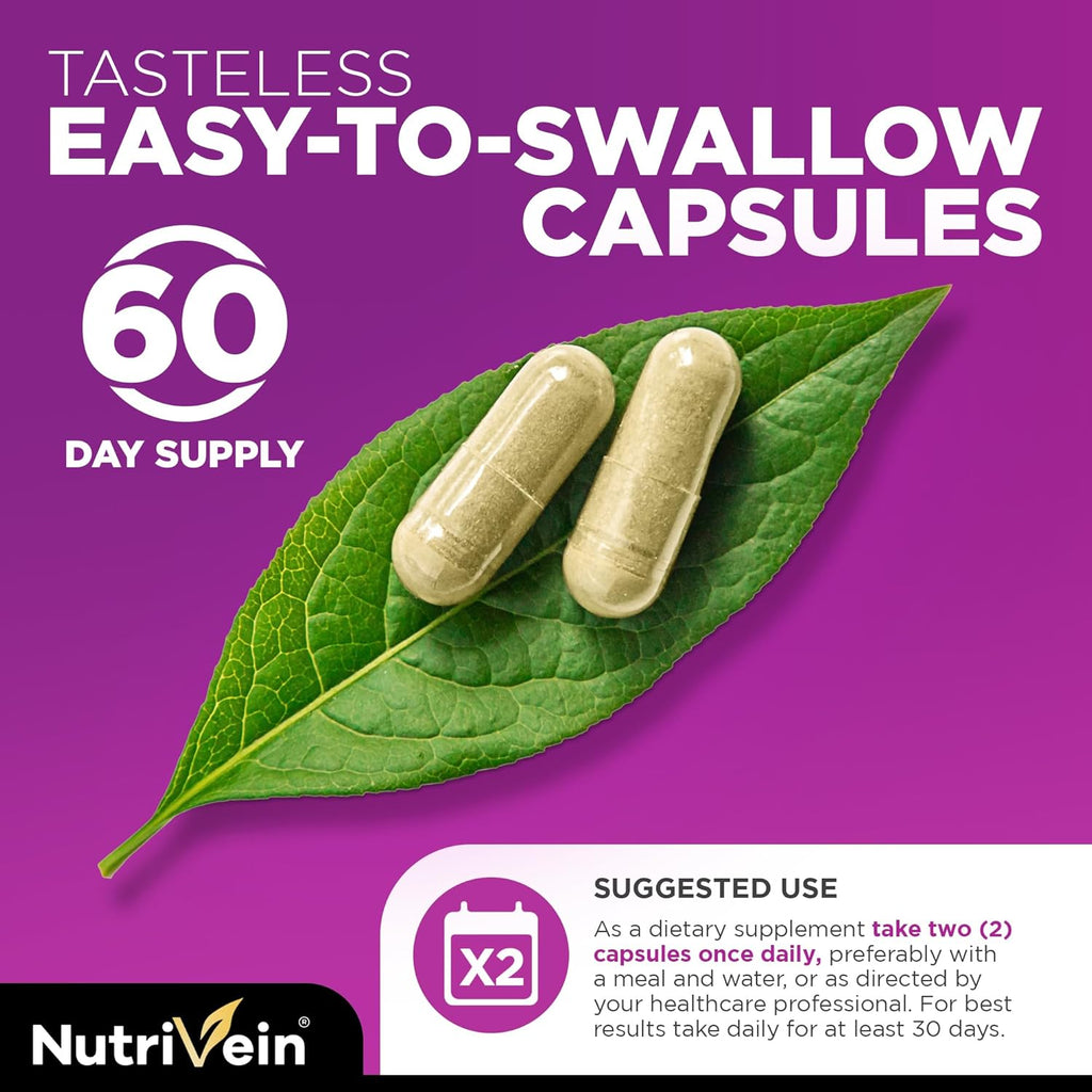 Nutrivein Premium Resveratrol 1450mg - 120 Caps: Pure Resveratrol Supplement Enhanced with Green Tea Leaf & Acai Berry - Aging, Defenses, Brain, and Joint Support