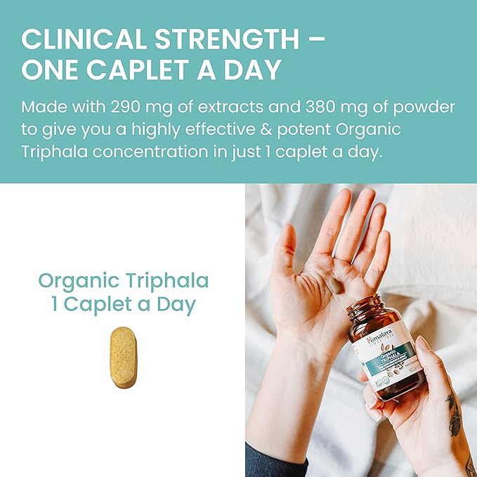 Himalaya Organic Triphala, 90 Day Supply - Digestive Health Supplement for Colon Cleanse & Occasional Bloating and Constipation Relief - USDA Organic, Vegan, Non-GMO, Gluten Free, 688 mg, 90 Caplets