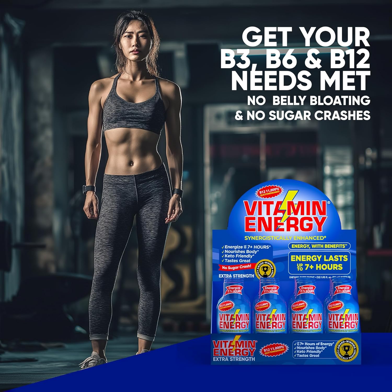 Vitamin Energy B12 11,000% Extra Strength Energy Shot Açaí Pomegranate 12 Pack, 260mg Natural Caffeine, B12 & B6, Nootropic Focus, Vitality, Zero Sugar, Gluten-Free, Vegan, Kosher, 1.93 fl oz