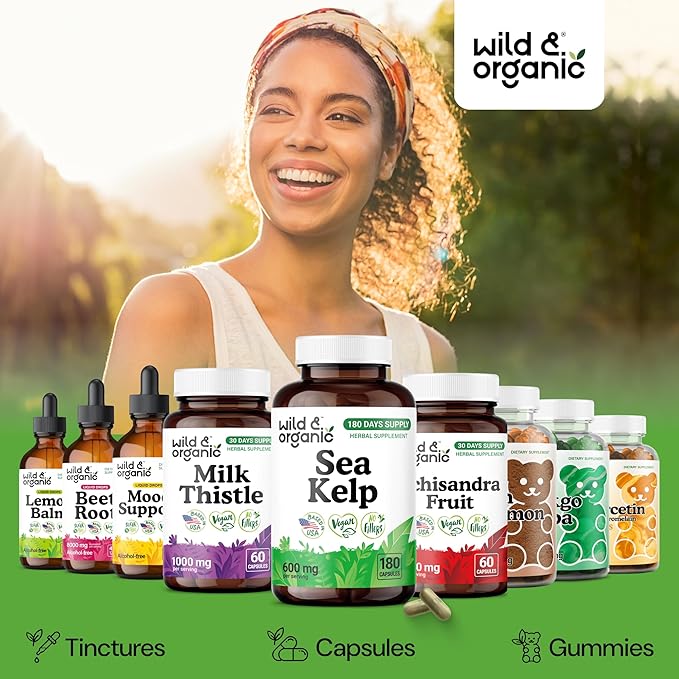 Wild & Organic Sea Kelp Capsules 600 mg - Immune & Overall Support - Sea Kelp Iodine Supplement for Men & Women - Ocean Seaweed Supplement - Vegan, No Fillers, Non-GMO - 180 Count