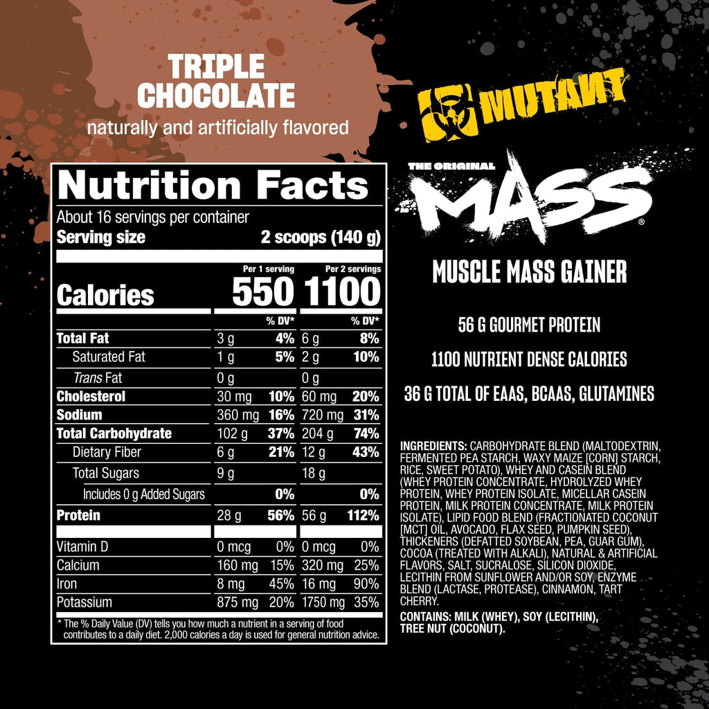 Mutant Mass | Weight Mass Gainer Protein Powder - high Calorie Protein Powder for Mass gain - Triple Chocolate - 5 Pound