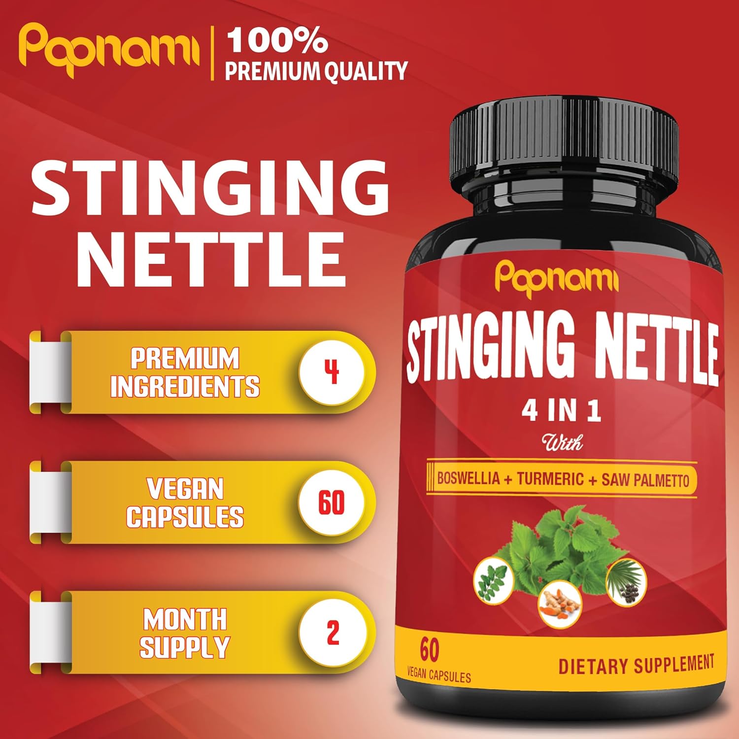 Stinging Nettle Extract Capsules with Boswellia, Turmeric & Saw Palmetto - 2 Month Supply for Joint, Body Management, Skin, Hair & Immunity