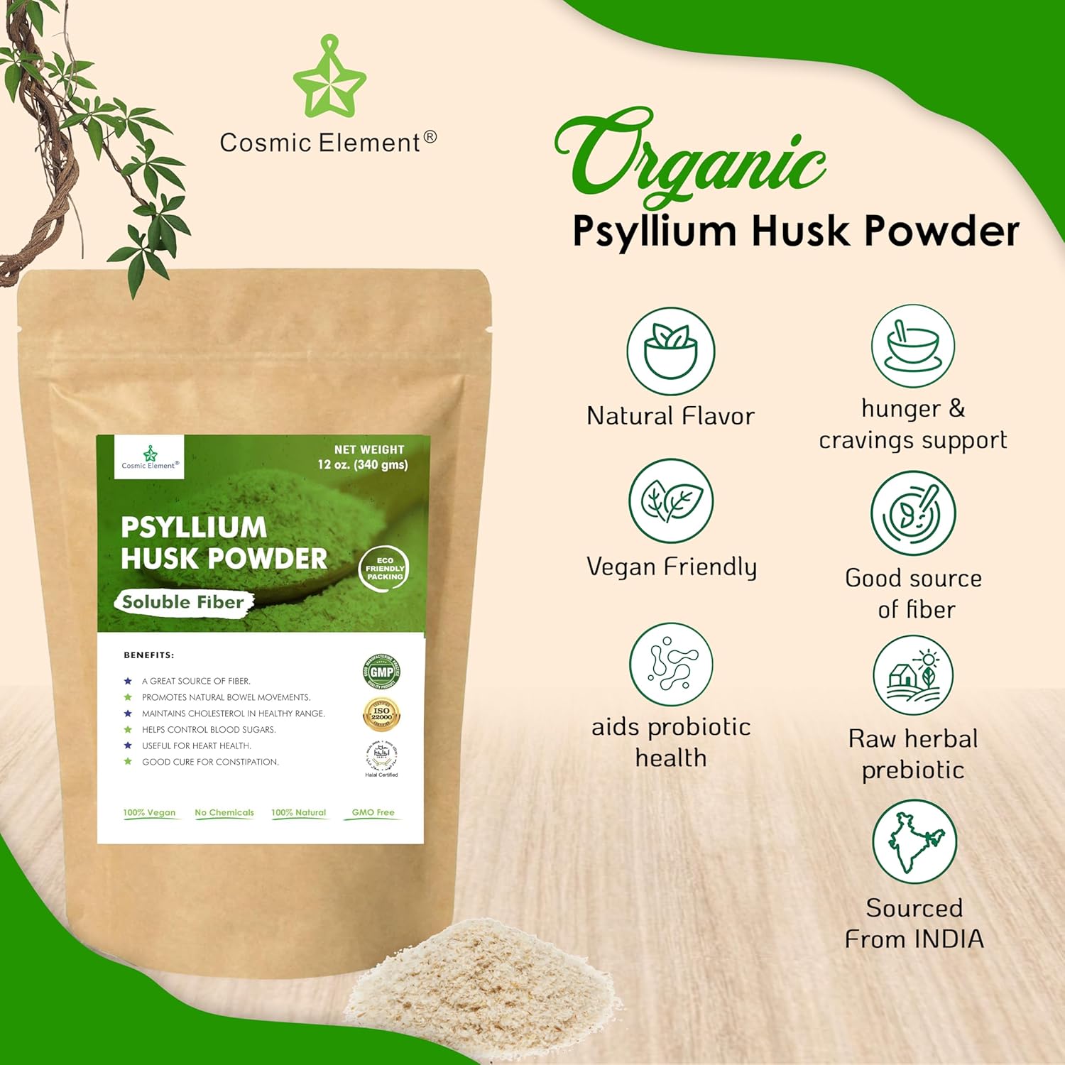 100% Pure Psyllium Husk Powder Organic - Fiber Supplement Powder | Psyllium Fiber Powder for Regularity and Keto Baking | Finely Ground Psyllium Husk Powder for Baking and Bread - 12 oz