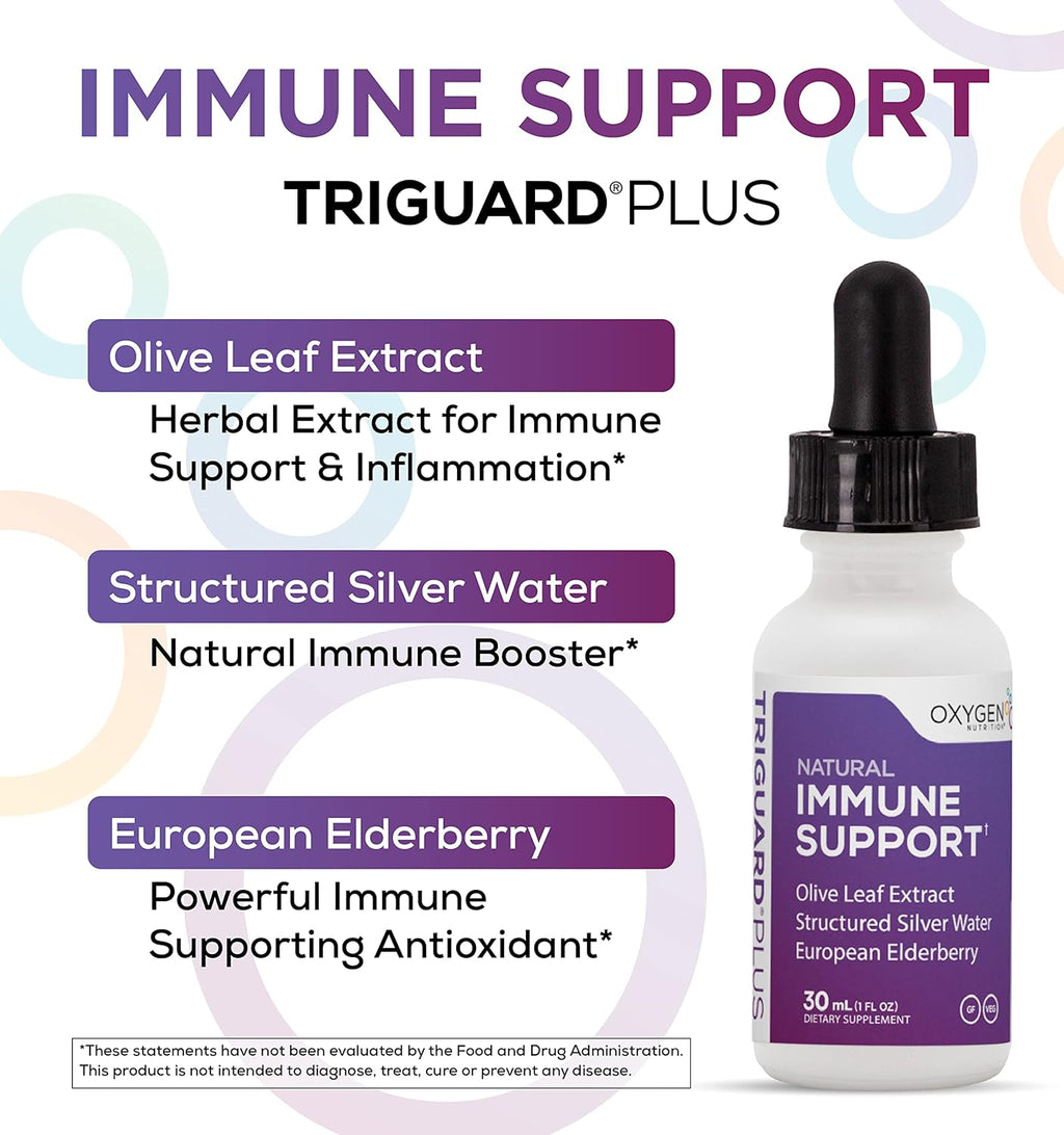 Triguard Plus Concentrate | Colloidal Silver, Sambucus Elderberry Extract & Olive Leaf Extract, 3-in-1 Liquid Immune Support | Powerful Immune System Booster | Great Taste - 1oz / 30ml, Made in USA