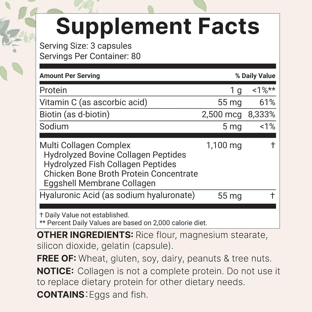 Micro Ingredients Multi Collagen Pills for Women & Men, 240 Capsules | Type I, II, III, V, X | Hydrolyzed Peptides with Biotin, Hyaluronic Acid, & Fat Soluble Vitamin C Complex | Non-GMO, Filler Free