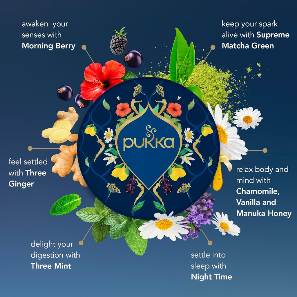 Pukka Luxury Herbal Tea Sampler Box, Organic Tea For Everyday Wellness, Ideal Gift Set for Special Occasions, Holidays, Birthdays & Anniversaries, 90 Teabags, 6 Premium Flavors, Caffeine Free