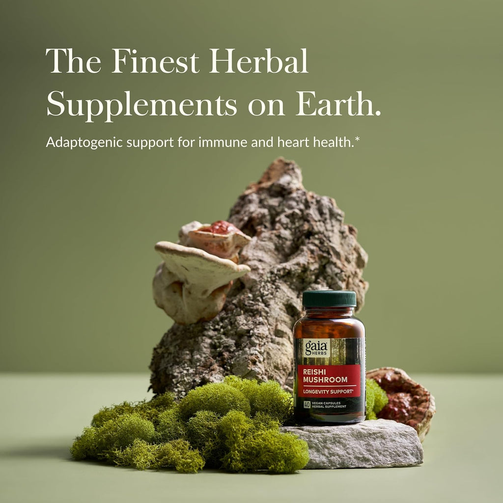 Gaia Herbs Reishi Mushroom - Helps Maintain a Healthy Immune System & Supports Heart Health - Adaptogen Herbal Supplement for Longevity Support - 40 Vegan Liquid Phyto-Capsules (40-Day Supply)