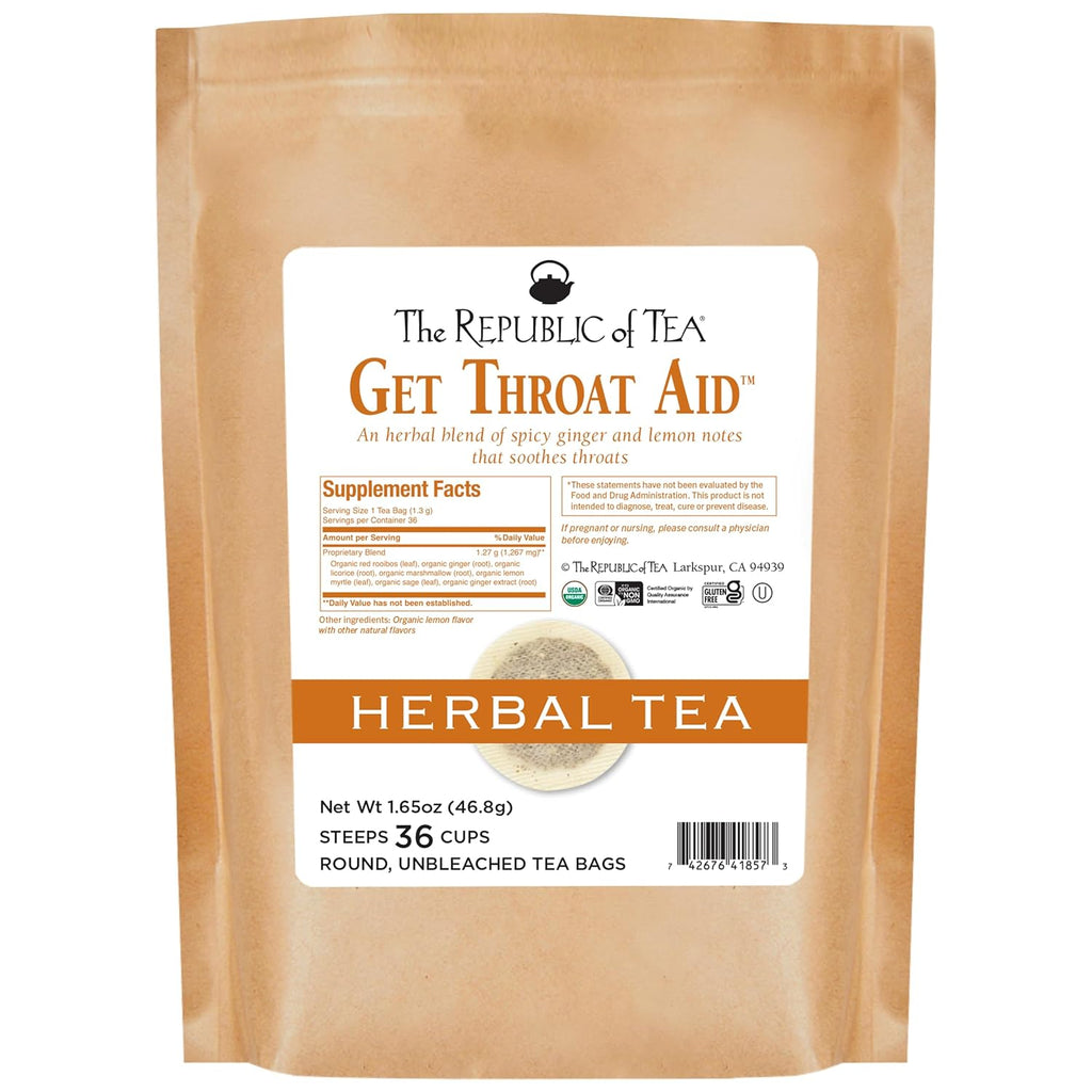 The Republic of Tea — Organic Get Throat Aid Herb Tea, 36 Tea Bags Refill, Naturally Caffeine Free Be Well Tea