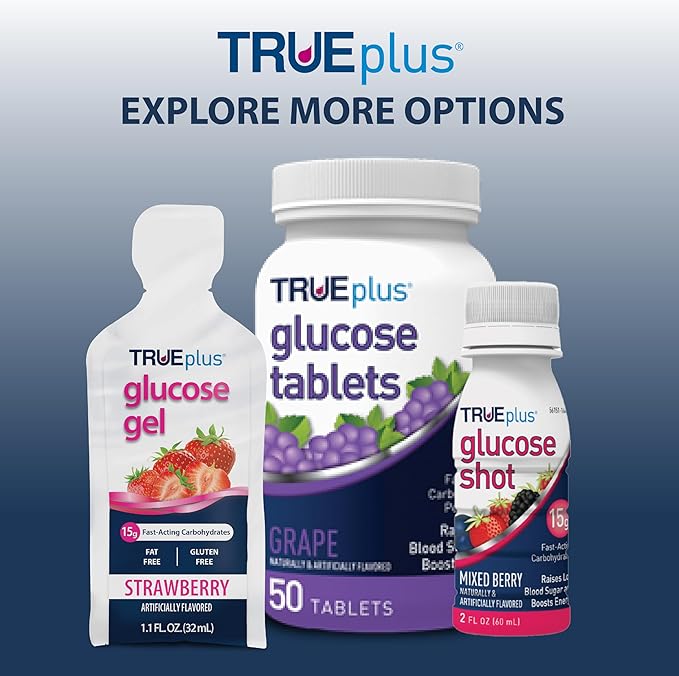 TRUEplus Glucose Gel Pouch, Orange Flavor, 15g Fast-Acting Carbohydrates, Fat Free, Gluten Free, Quick Support for Low Blood Sugar and Energy, 12 Pack