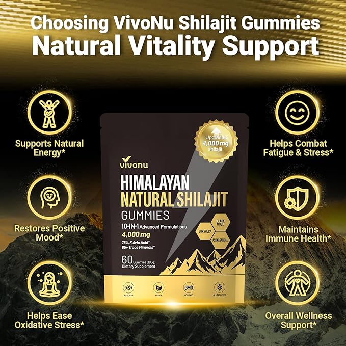 Shilajit Gummies, Shilajit for Men & Women | 4000mg High Potency 10-in-1 Formula with Pure Himalayan Shilajit, Ashwagandha, and 75% Fulvic Acid | Sugar-Free Vegan, 85+ Trace Minerals