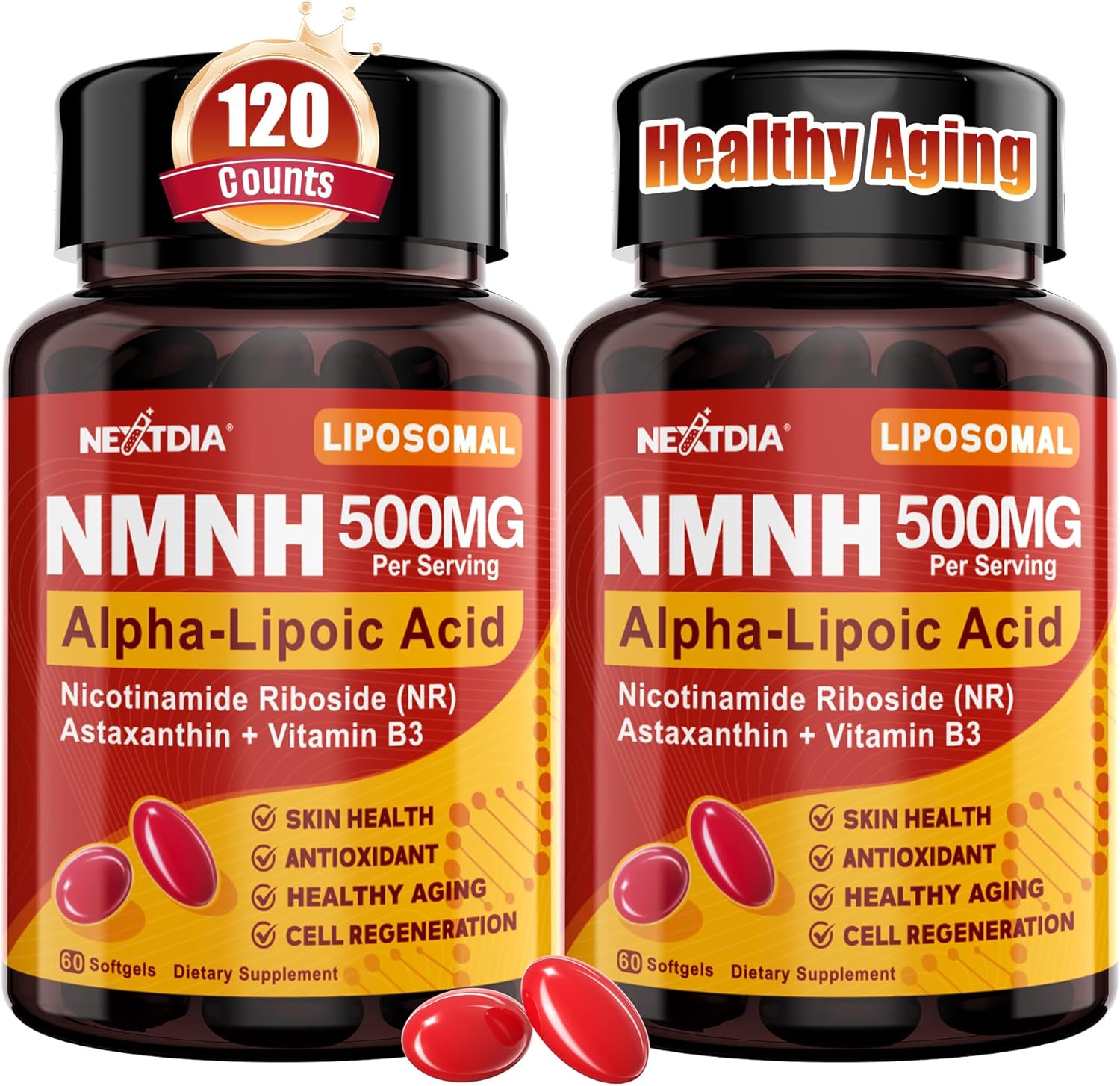 Liposomal NMNH Softgel 500mg, Alpha-Lipoic Acid 200mg, Astaxanthin Supplements 10mg + Vitamin B3 + Nicotinamide Riboside, High Absorption, Healthy Aging, Energy, Mitochondrial & DNA Support, 120Counts