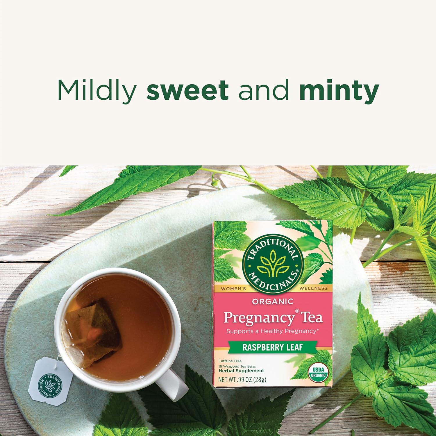 Traditional Medicinals Tea, Organic Pregnancy Tea, Supports a Healthy Pregnancy, Raspberry Leaf, Kosher, Non-GMO, Caffeine-Free, Compostable - 96 Tea Bags (6 Pack)