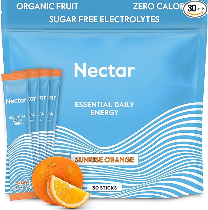 Nectar Energy Booster - Organic Caffeine, B12 & Electrolytes - Sugar Free & Zero Calorie – Healthy Coffee, Energy Drink & Soda Alternative – Hydration & Energy Supplement (Orange 30 Powder Packets)