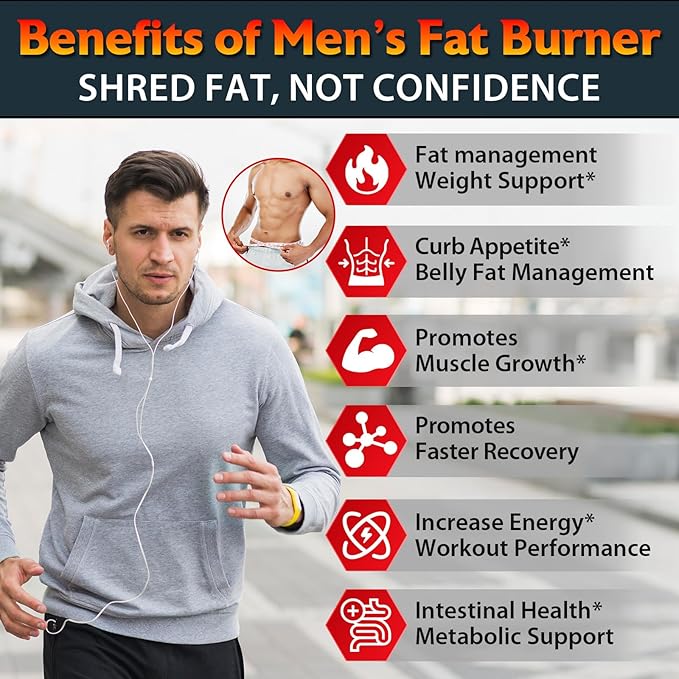 Thermogenic Fat Burner for Men with Green Tea, Premium Appetite Suppressant, Appetite Control, Metabolism Booster for Weight Loss, Energy, Weight Loss Supplement for Men - 90 Capsules