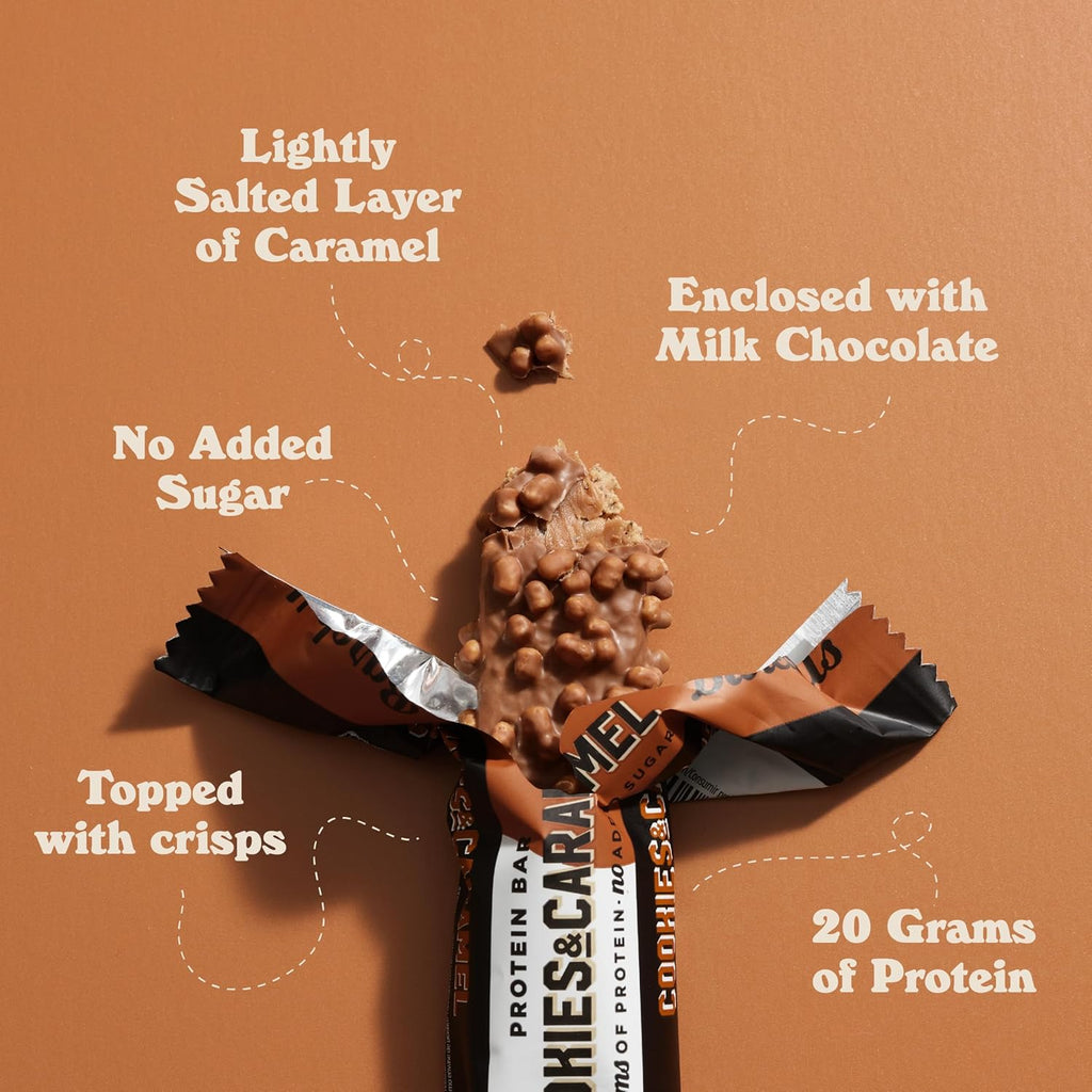 Barebells Protein Bars Cookies and Caramel - 24 Bars (2 Packs of 12), 20g High Protein Treats - Chocolate Nutrition Bar with 1g Total Sugars - On-The-Go Breakfast or Post-Workout Snack
