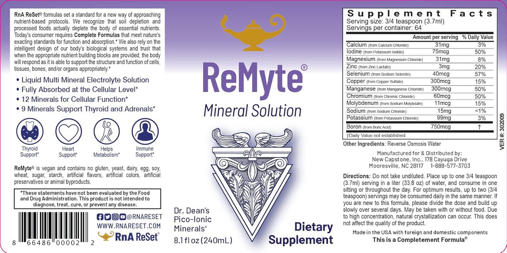 RnA ReSet ReMyte – Electrolyte Mineral Solution with Magnesium, Iodine, Selenium & Zinc, 8.1 Fl Oz (2-Pack)