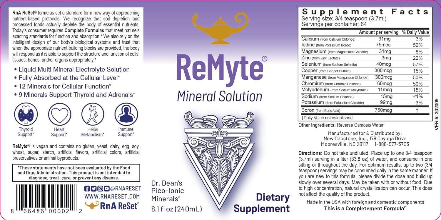 RnA ReSet ReMyte – Electrolyte Mineral Solution with Magnesium, Iodine, Selenium & Zinc, 8.1 Fl Oz (2-Pack)