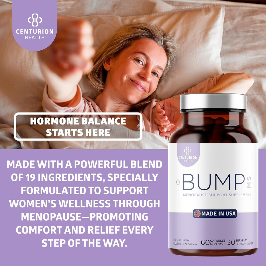 Centurion Labs Bump MS, Complete Herbal Menopause Supplement for Women, 19 Powerful Ingredients with Dong Quai, Black Cohosh, Folinic Acid, Methylfolate, Wild Yam, Choline and DHA, 60 Caps