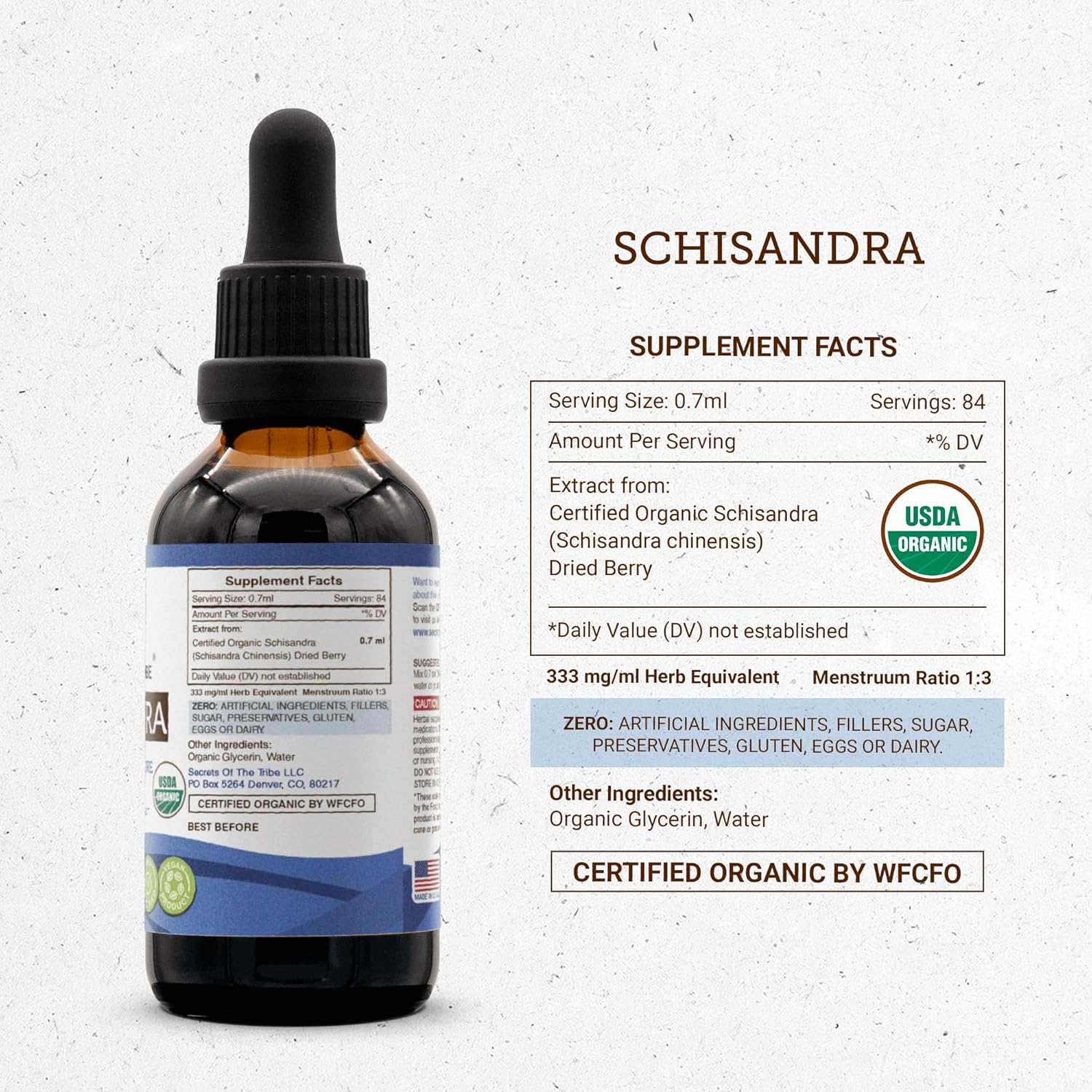 Secrets of the Tribe Schisandra USDA Organic | Alcohol-Free Extract, High-Potency Herbal Drops | Made from 100% Certified Organic Schisandra (Schisandra Chinensis) Dried Berry 2 oz