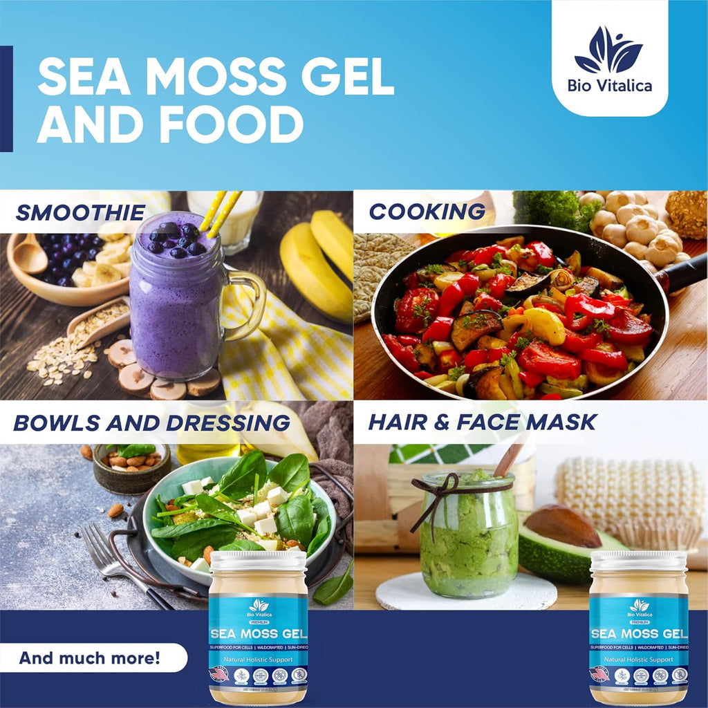 Sea Moss Gel by BioVitalica - Irish sea Moss raw Organic - Premium Quality - Dr Sebi, Vegan superfood for Cells - 100% Natural Seamoss Gel - (Pack of 1, Original)