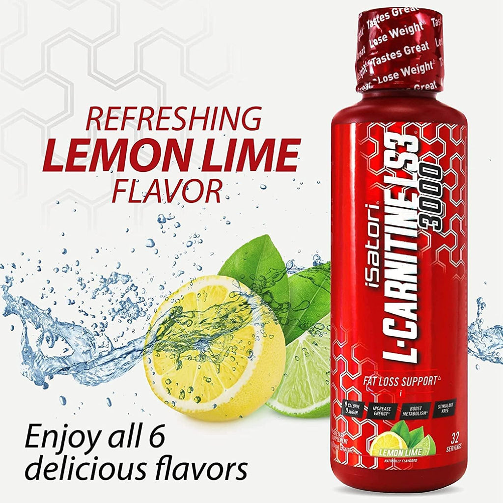 iSatori L-Carnitine LS3 3000, Triple-Blend Liquid L Carnitine Supplement, with Acetyl & Tartrate, Stimulant Free Energy, No Calories, Sugar or Gluten, Keto-Friendly, Lemon Lime (32 Servings)