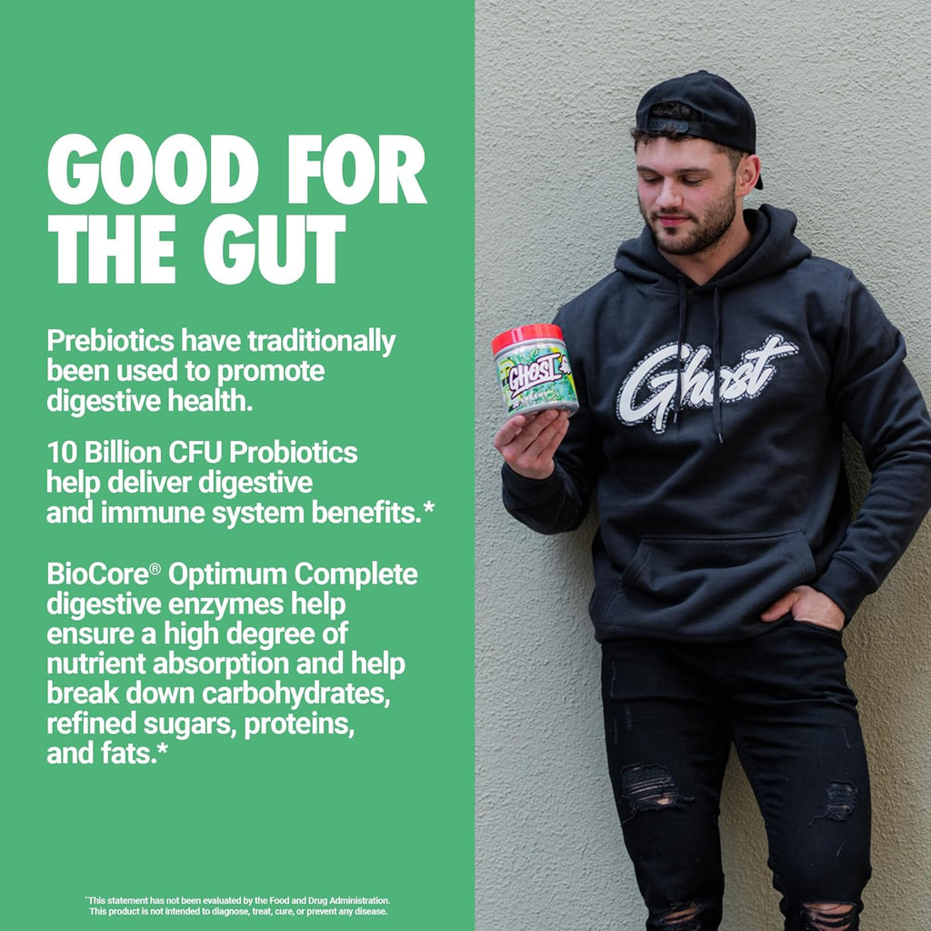 GHOST Greens Powder, Lime - 30 Servings - 19 Superfood Greens & Reds Powder, Fruits, Vegetables, Spirulina, & Chlorella, Prebiotics, 10 Billion CFU Probiotic & Digestive Enzymes - Gluten-Free