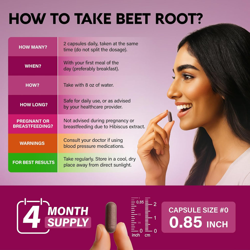 Beet Root Capsules - Healthy Blood Pressure Support Supplement** for Heart & Circulation Support - with Hawthorn Berry, Hibiscus & Garlic - Nitric Oxide for Energy - Made in USA, 240 Capsules