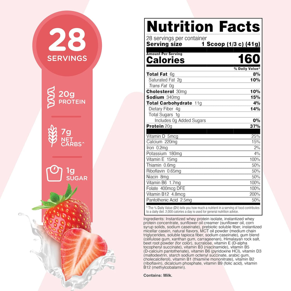 TransformHQ Meal Replacement Shake Powder 7 Servings (Strawberry & Cream) - Gluten Free, Non-GMO