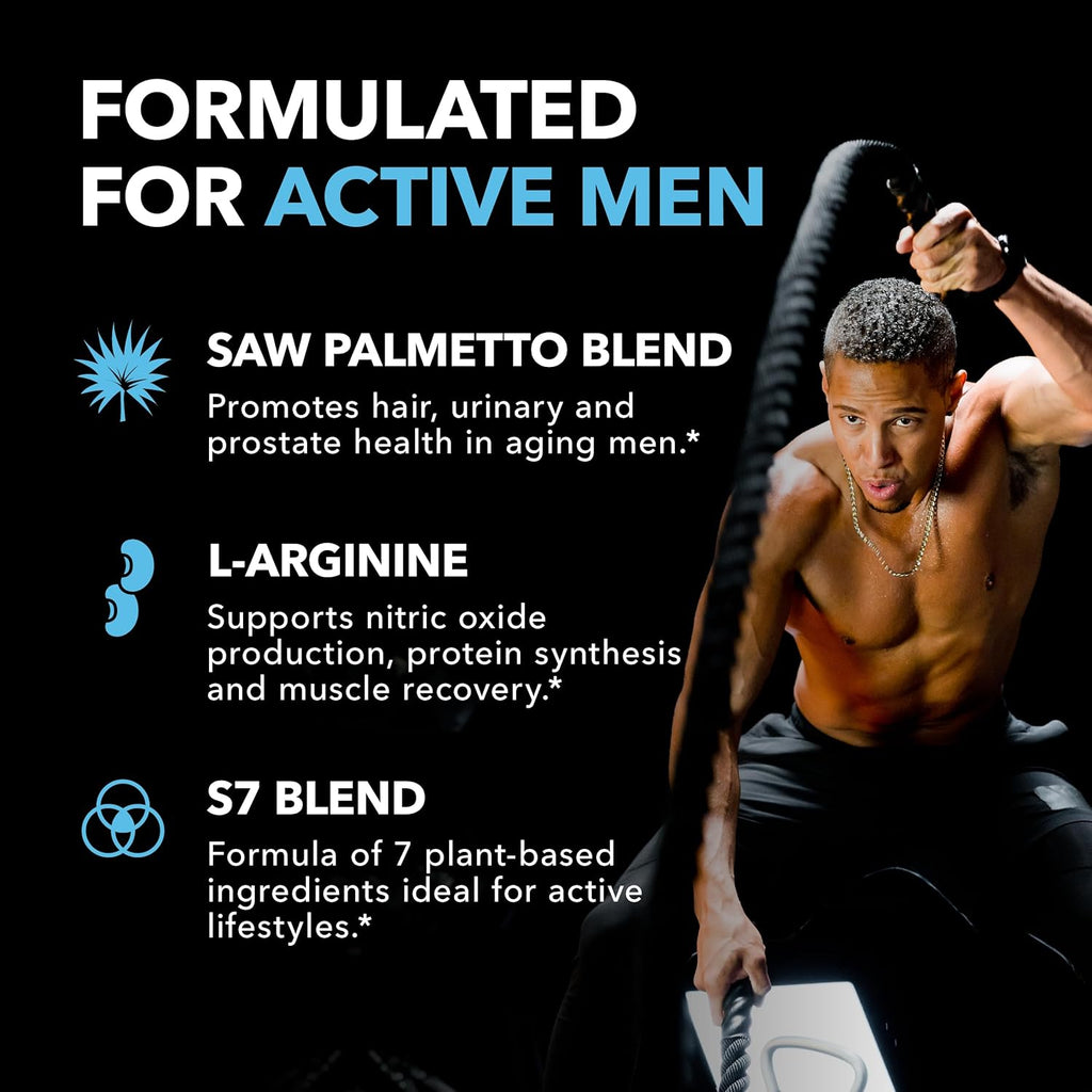 Saw Palmetto 500mg and L-Arginine 500 mg - Prostate Health and Nitric Oxide Supplements for Men - 60 Count - Urinary Function Support and Endurance for Active Males - Vegan, Non-GMO, 1 Month Supply