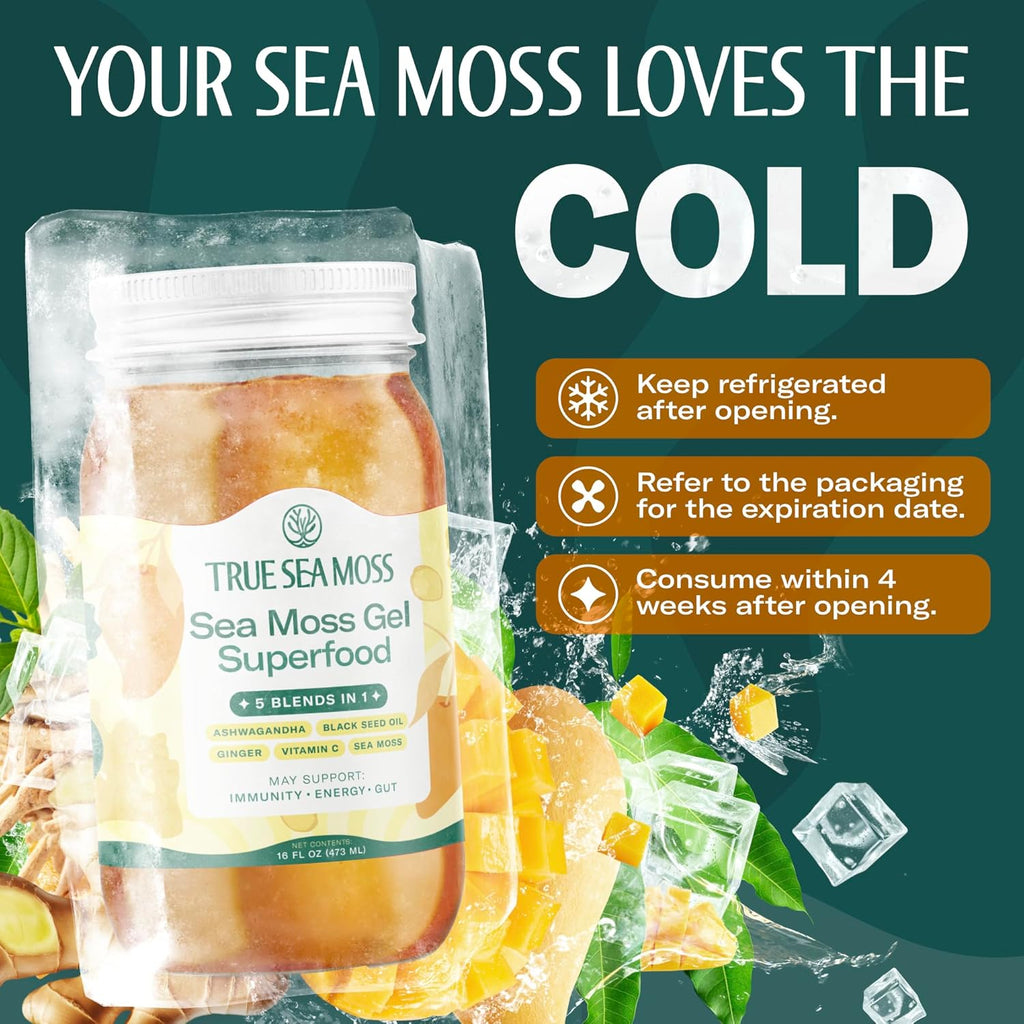 TrueSeaMoss Sea Moss Gel – Made in USA – 5-in-1 Formula – Wildcrafted Seamoss, Ashwagandha & Sea Vegetables – Ashwagandha, Pack of 2 (Labels may Vary)
