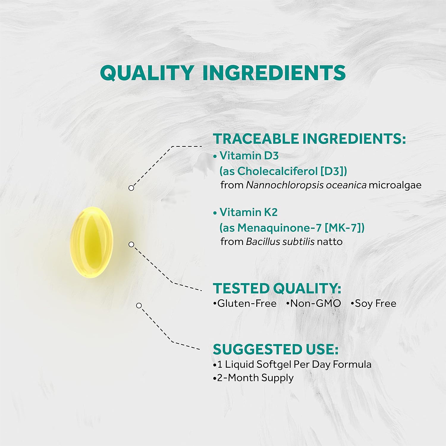 Vegan Vitamin D3 + K2 from Algae | 5000iu Vitamin D with 120mcg MK7 Vitamin K | Vegan Society Certified, Sustainably Sourced, Better Than Animal Derived | 60 Veggie Softgels