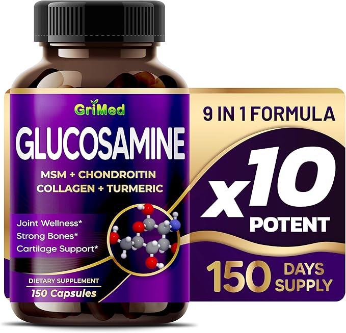 GriMed Glucosamine 12,000mg - X12 Power with MSM, Chondroitin, Collagen, Turmeric for Joint Wellness, Strong Bones, Cartilage Support