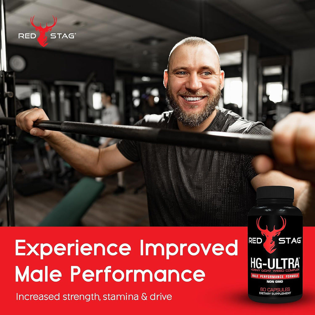 Red Stag Testosterone Booster Horny Goat Weed Complex with Maca Root Powder, Tribulus Terrestris, Saw Palmetto & Tongkat Ali Powder Male Enhancement - 60 Capsules