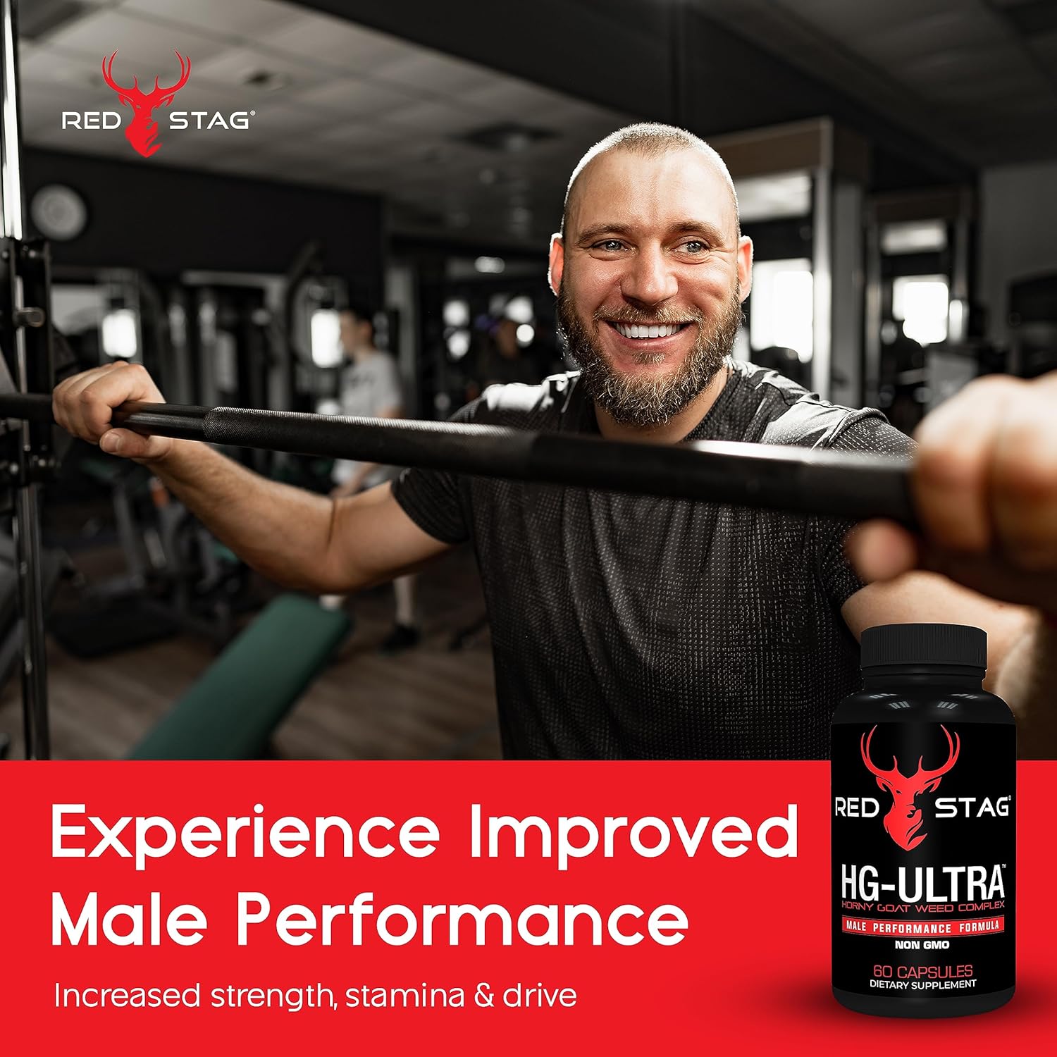 Red Stag Testosterone Booster Horny Goat Weed Complex with Maca Root Powder, Tribulus Terrestris, Saw Palmetto & Tongkat Ali Powder Male Enhancement - 60 Capsules