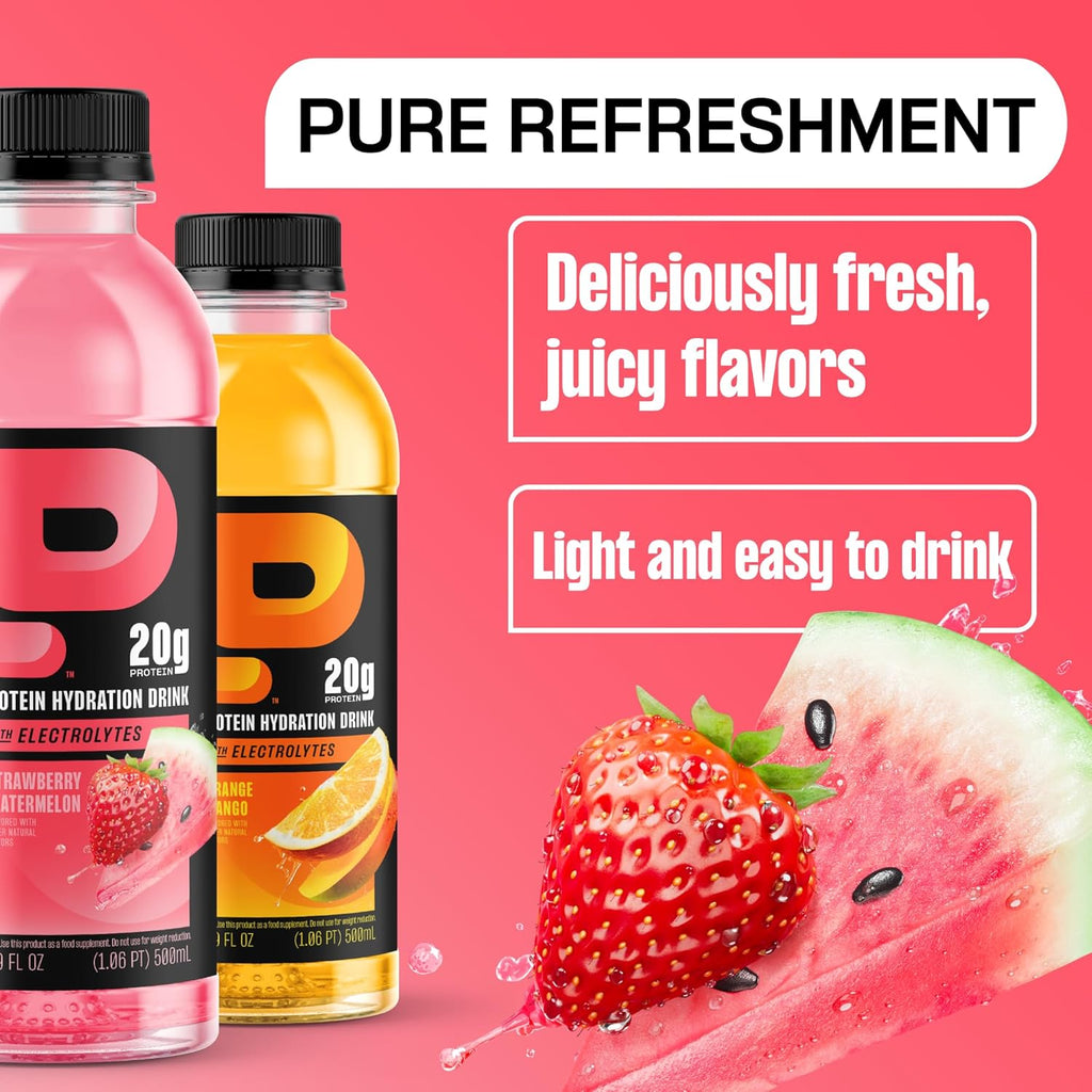 Protein2o Hydration Drink - 2-in-1 Liquid Clear Whey Protein Isolate and Electrolyte Drink - 20g Protein, Vitamins B5, B6 - Post-Workout Recovery - 16.9 Fl Oz - 12 Count Variety Pack