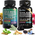 Boysea.Shilajit and Sea Moss Bundle- 90 Count - Sea Moss 7000mg, Black Seed Oil 4000mg, Ashwagandha 2000mg, Ginger & Shilajit 9000mg, Rhodiola Rosea 1000mg, All in 1 Supplements (1 Pc)