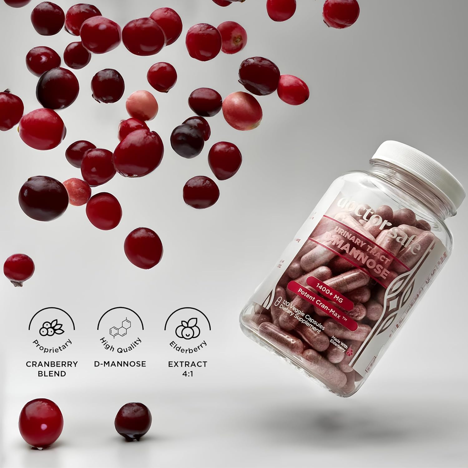 Cranberry Supplement, D-Mannose Capsules Made with Concentrated Whole Fruit Cranberry, Natural Support for Rapid Action to Help Cleanse and Protect The Urinary Tract* (120 Count)