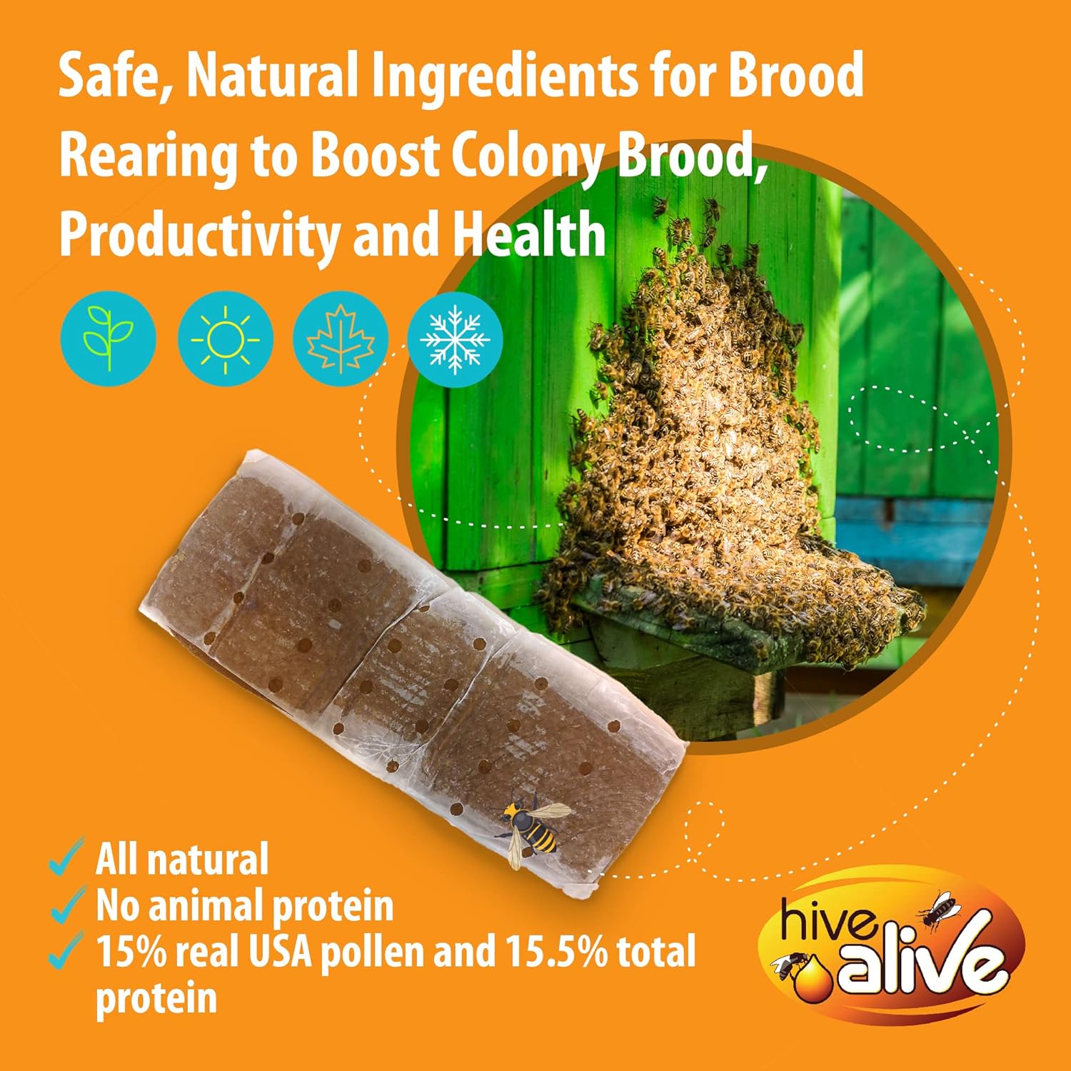 Pollen Patty for Honey Bees – 2lb (2 x 1lb) Pollen Patties and Bee Food for Spring with 4% Real USA Pollen, Hive Alive, Seaweed and Amino Acids to Support Brood and Colony Health