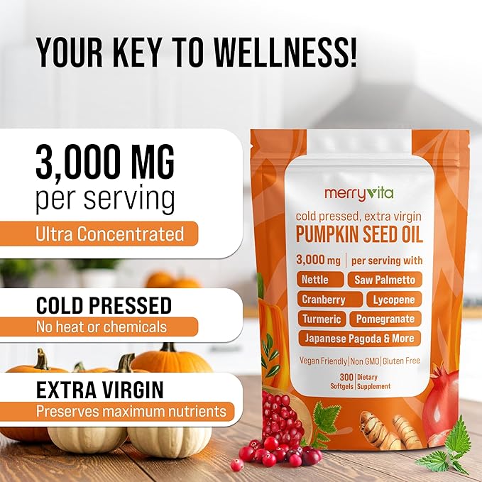 Pumpkin Seed Oil with Saw Palmetto, Turmeric, Nettle & More | 3000mg Per Serving, 300 Softgels | Cold Pressed, Extra Virgin | Prostate Health Supplements for Men | Non-GMO