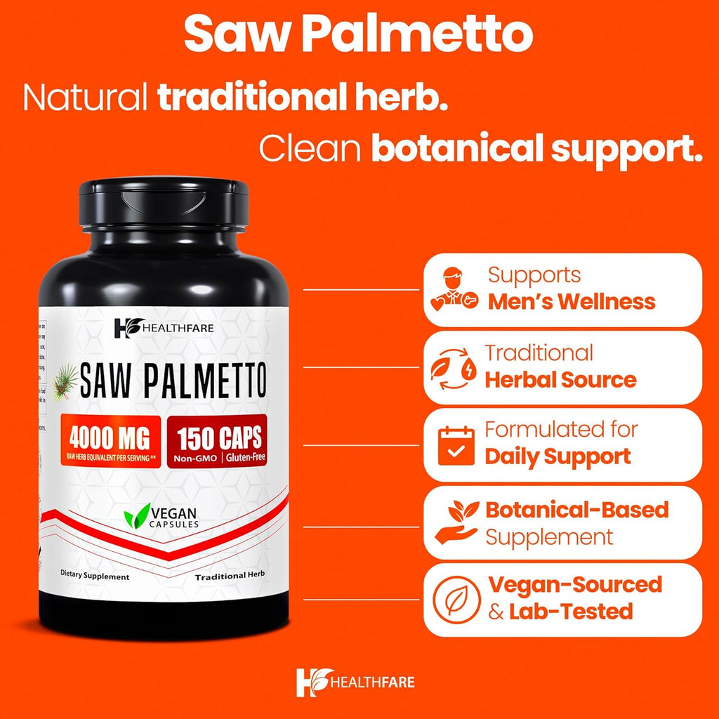 Saw Palmetto Extract Capsules 4000mg Equivalent | 150 Capsules | Hair Growth for Men & Women | Non-GMO & Gluten-Free | Made in The USA