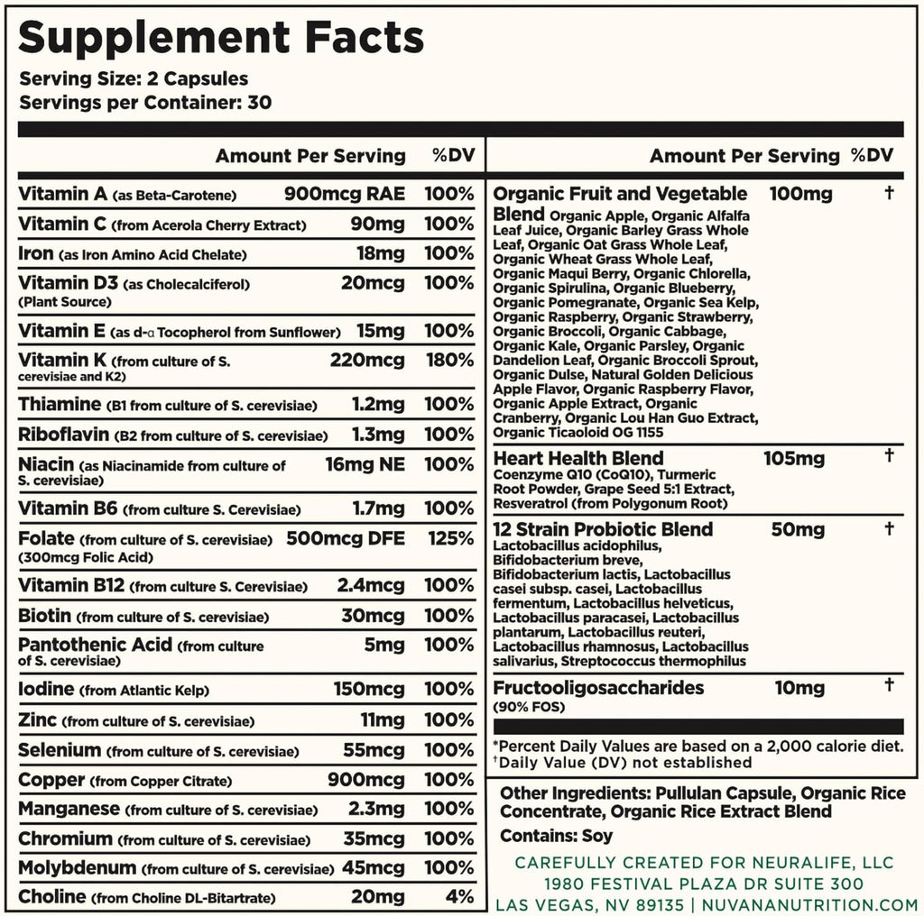 Multifood Whole Food Multivitamin for Men & Women | 21 Organic Fruits & Vegtables | Boosts Energy, Supports Gut & Immune Health | Prebiotics & Probiotics | 60 Capsules